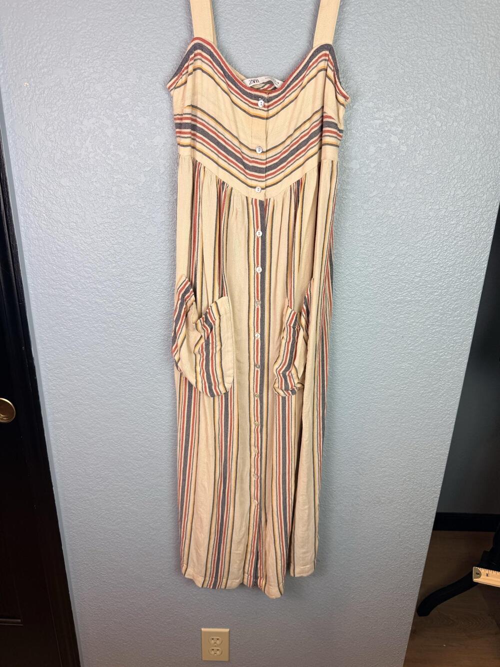 Zara Dress Womens Small Multicolor Stripe Button Front Pockets Sundress